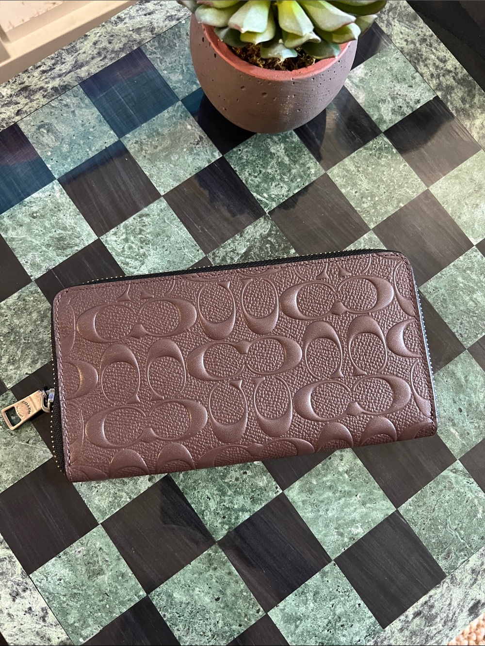 Coach Brown Signature Embossed Zip Wallet
